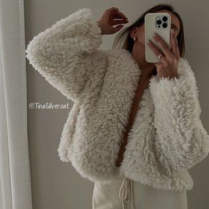 BLOGGER'S FAVE! Zara Faux Fur Coat Ecru NWT